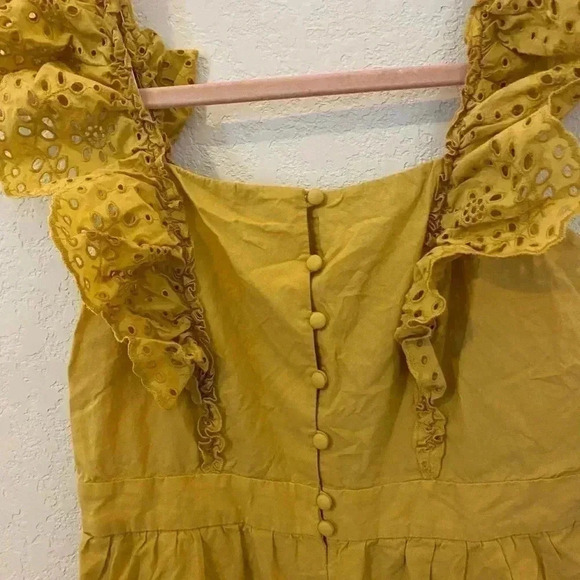 Madewell Mustard Yellow Eyelet Frilled Strap Jumpsuit Size 00 - Picture 9 of 10